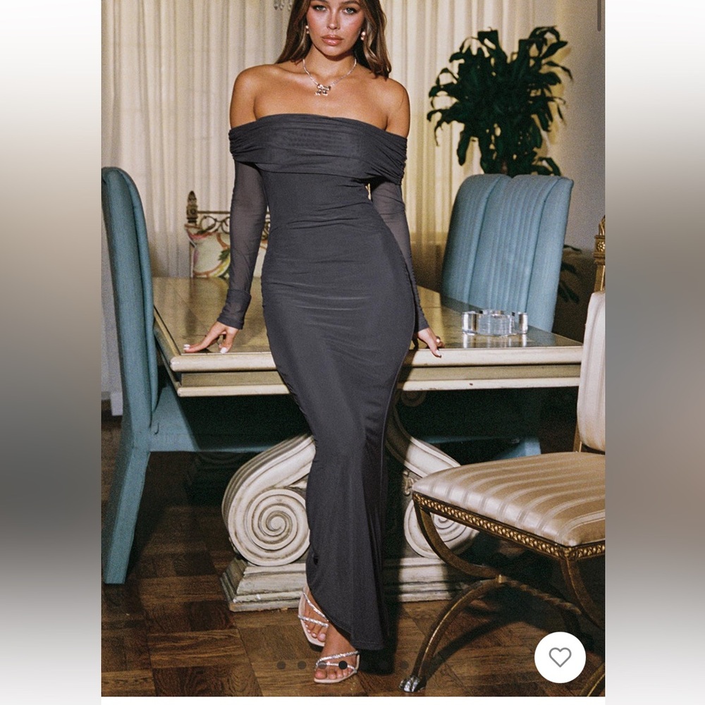 Off shoulder long sleeve maxi dress charcoal princess polly